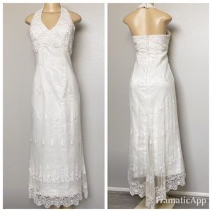 Beaded Halter Neck Sheath Wedding Dress